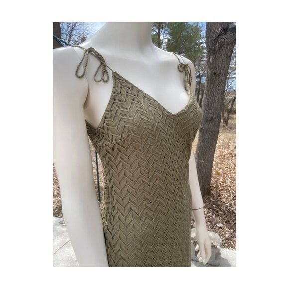 Guess Los Angeles Chevron Knit Maxi Slip Dress Green Sz S - Picture 6 of 13